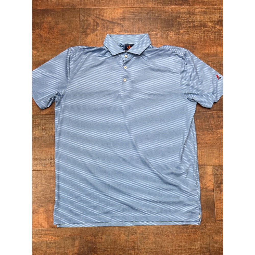 Donald Ross Sport Men's Blue Polka Dot Performance Golf Polo Shirt Size Large